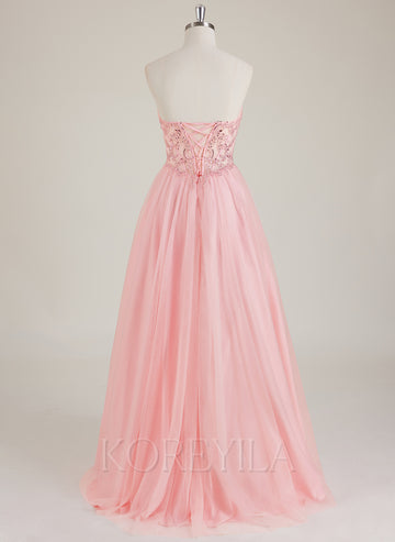 Strapless Sweetheart Rhinestone Sequins Tulle Ball-Gown/Princess Maxi Dress